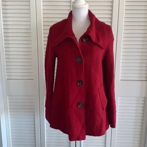 Hilary Radley Women’s Red Boiled Wool Jacket Button Up Lined Swing Coat Size 2